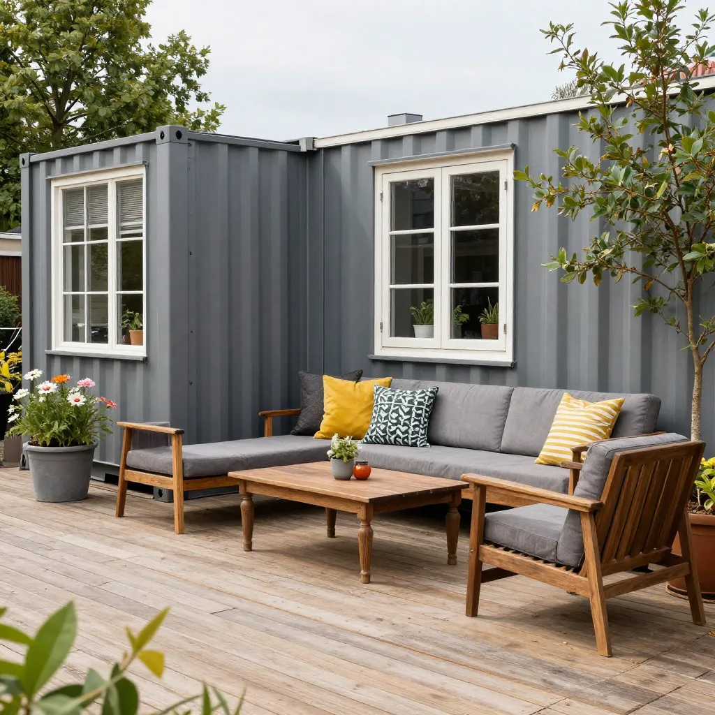Stedelijk dakterras met container tuinieren en zithoek