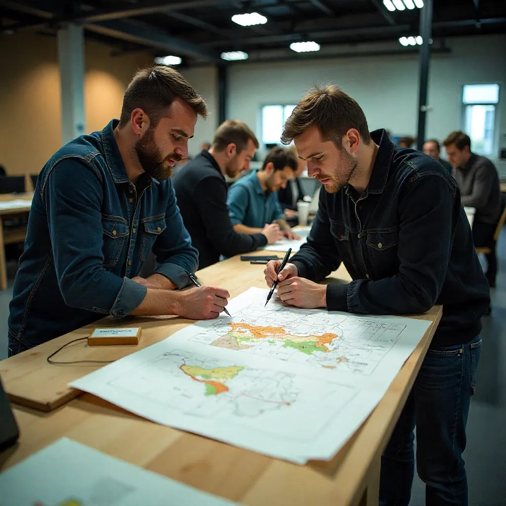 Implementatie van landschapsontwerp met een team aan het werk
